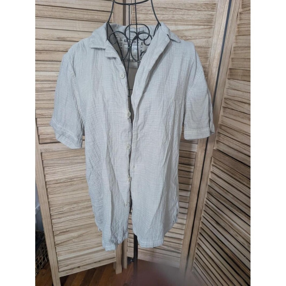 Denim Flower Ricky Singh Mens Short Sleeve Button Up Large Cream